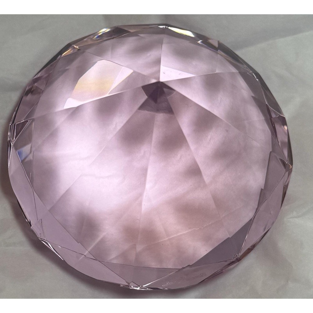 VTG Pink Glass Faceted Diamond Paperweight W/Original Box - Signed By Rosenthal - Picture 8 of 11